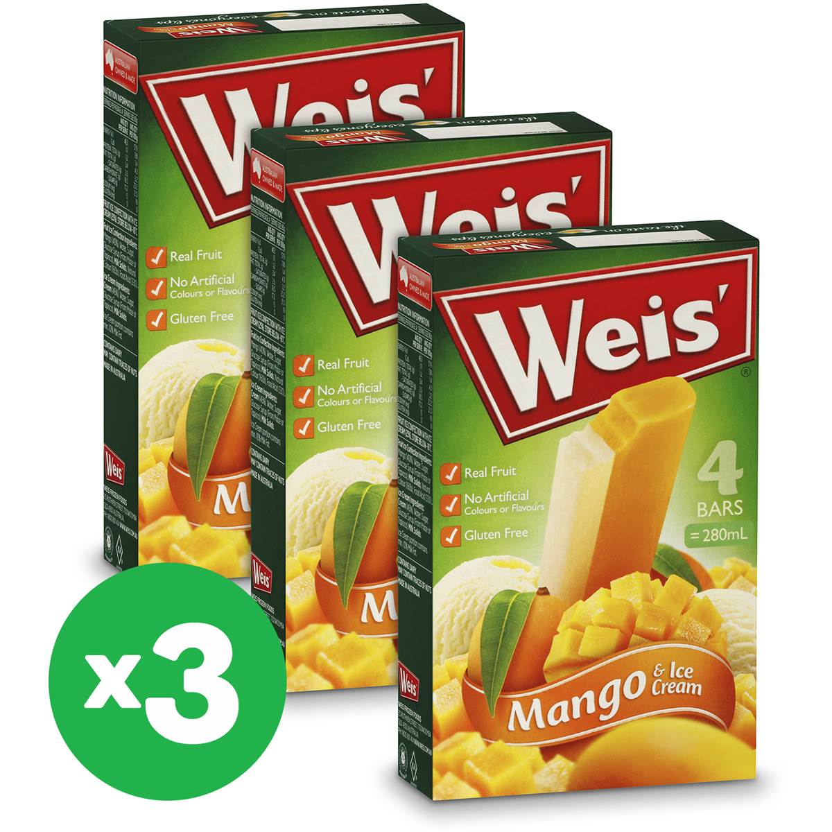 Weis Bar Ice Cream Mango & Cream Bars 280ml 4pk X3 Bundle Woolworths