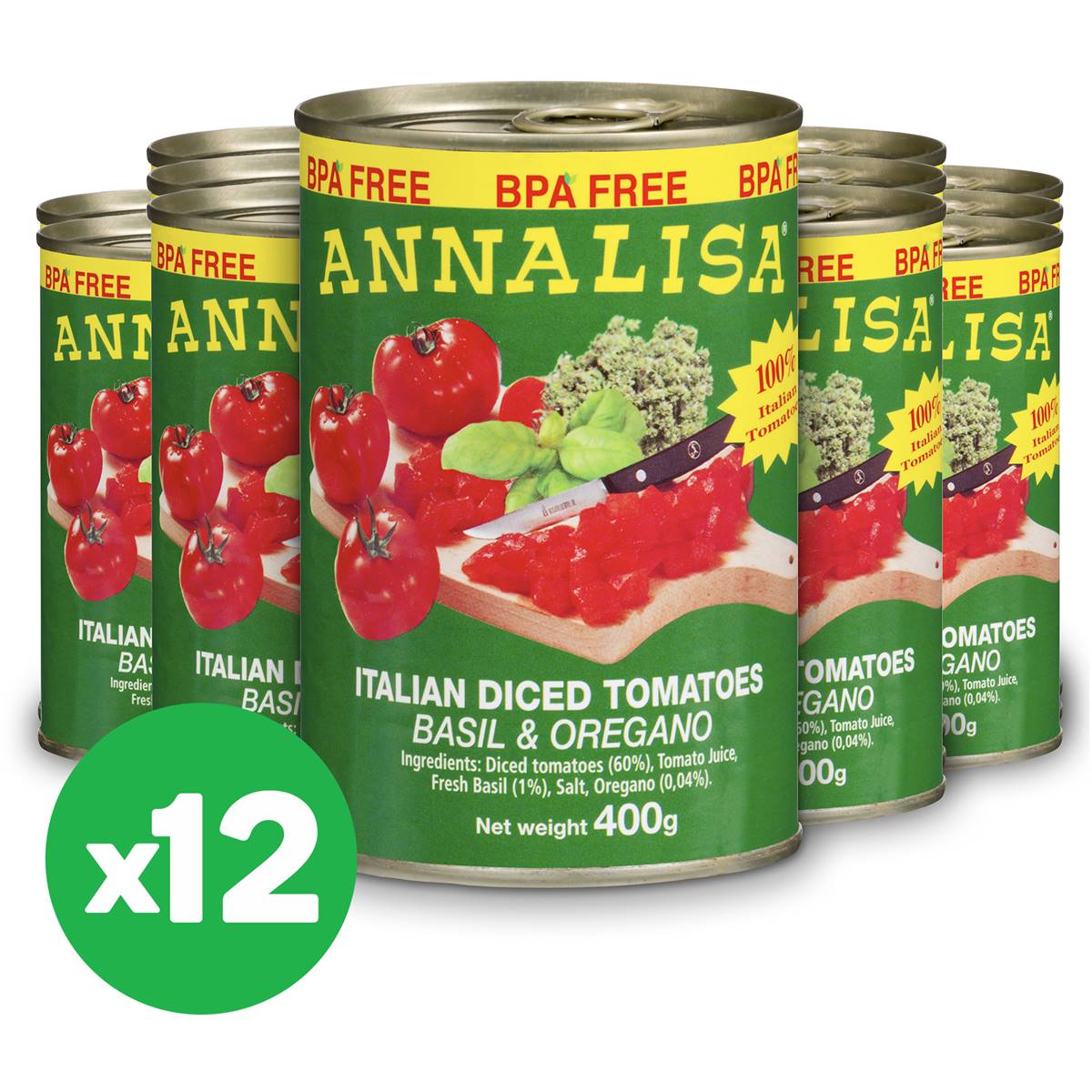Annalisa Diced Tomatoes Basil & Oregano 400g X12 Bundle Woolworths