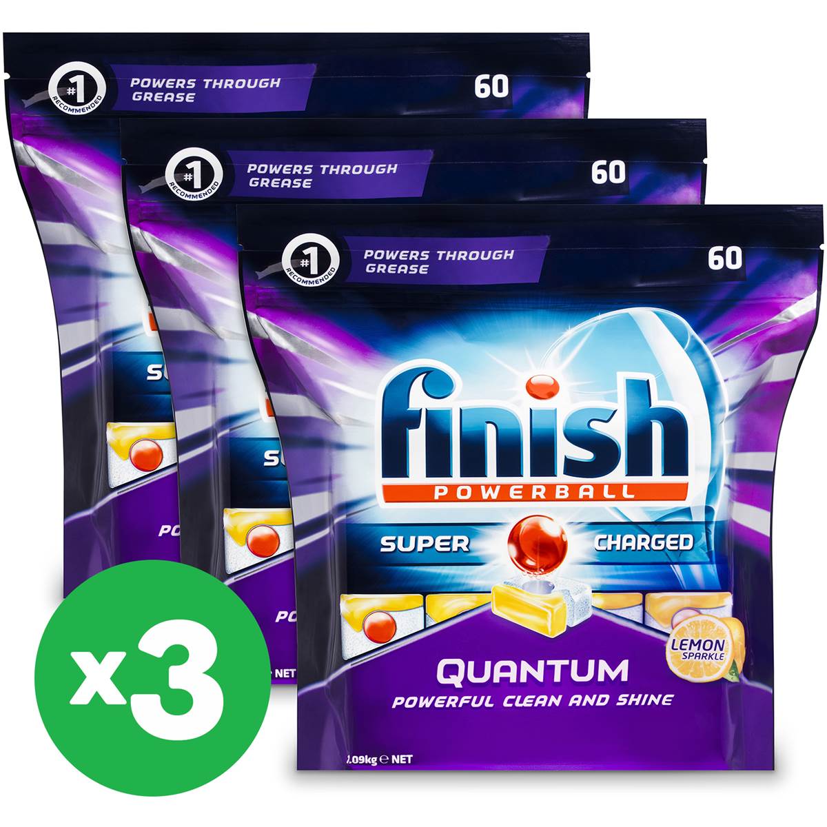 Finish Powerball Dishwashing Tablets Lemon Sparkle 60pk X3 Bundle
