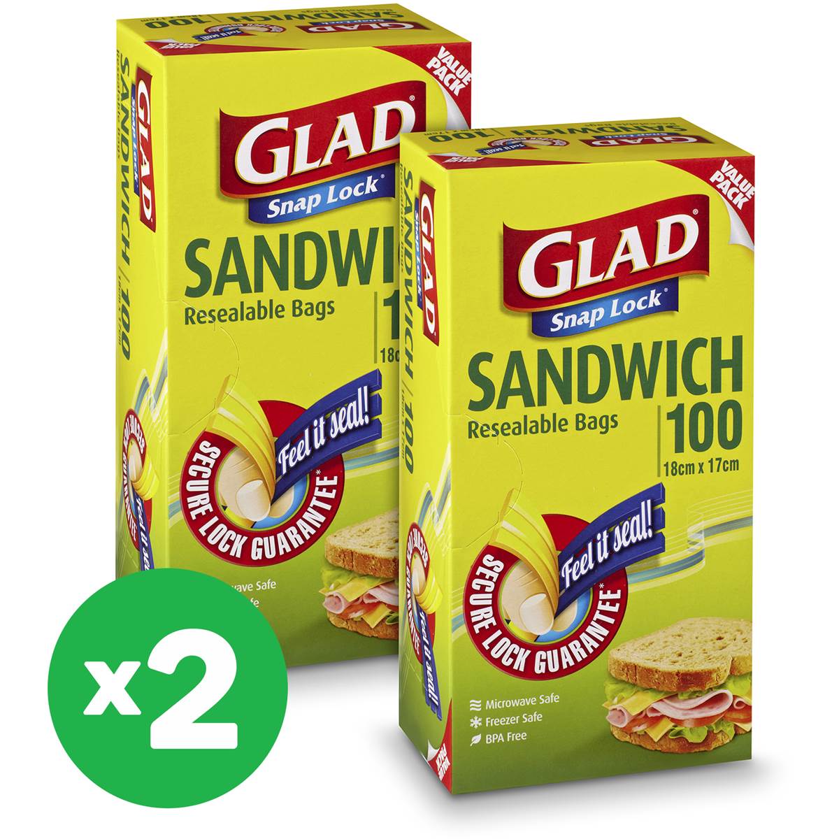 Glad Snap Lock Sandwich Bags 100pk X2 Bundle