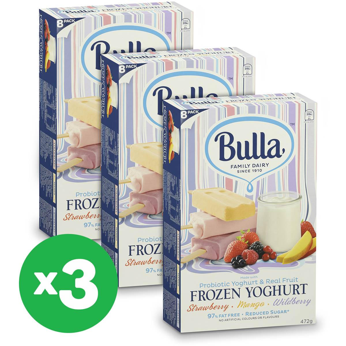 Bulla Frozen Yoghurt Strawberry, Mango & Wildberry Multi 8pk X3 Bundle