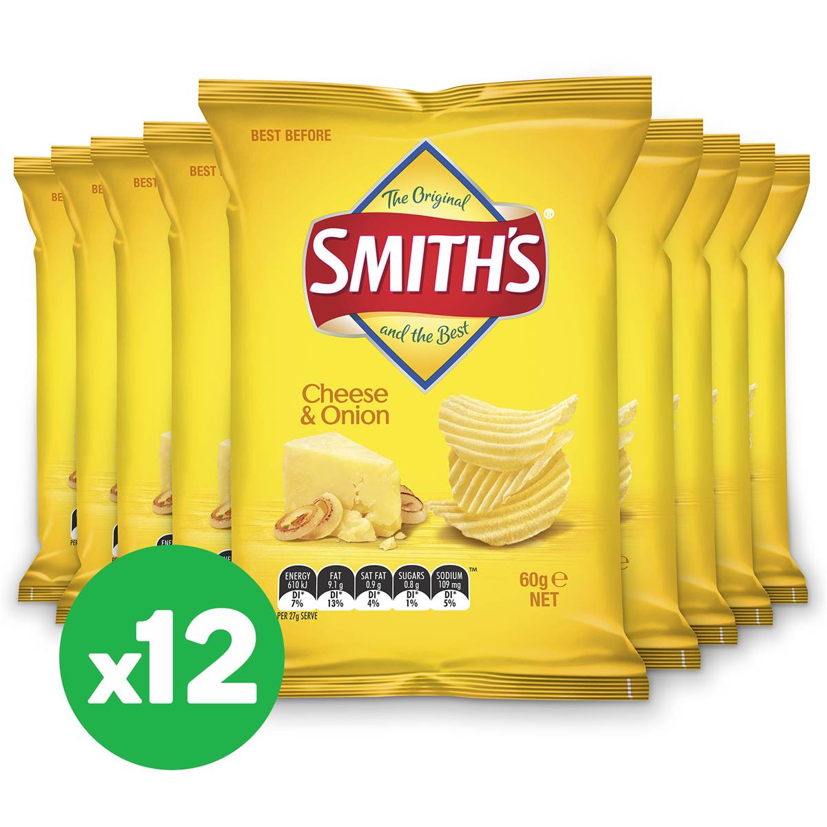 Smiths Crinkle Cheese & Onion 60g X 12 Bundle Woolworths