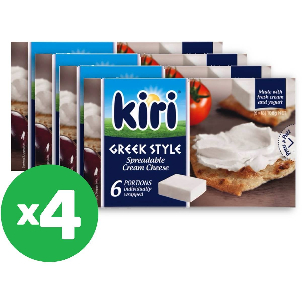Kiri Greek Style Spreadable Cream Cheese Portions 6pk X3 Bundle