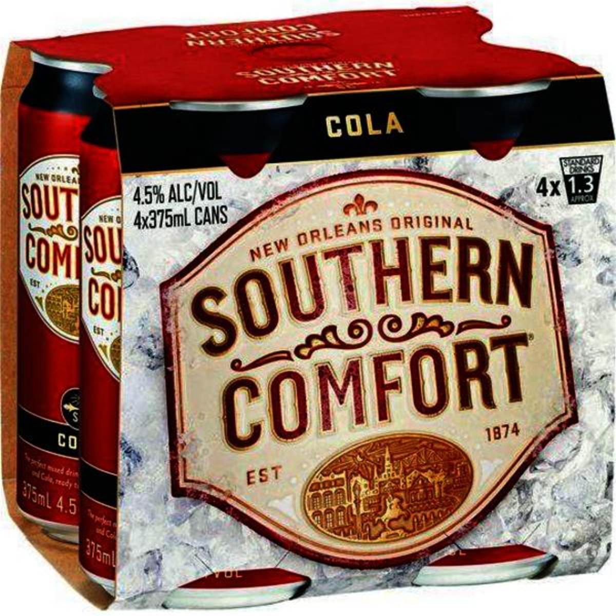 Southern Comfort Bourbon Cola Cans 4x375ml Woolworths