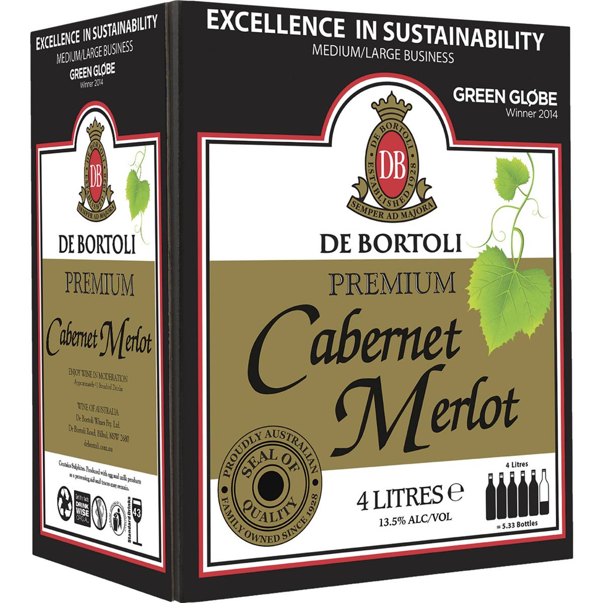 Calories in De Bortoli Premium Cask Wine Cabernet Merlot