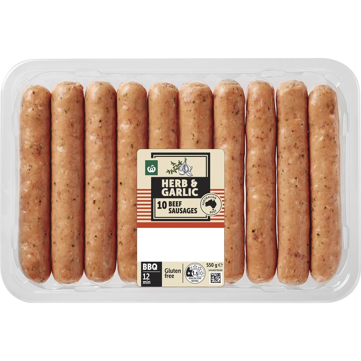 Woolworths 10 Herb & Garlic Beef Sausages 550g