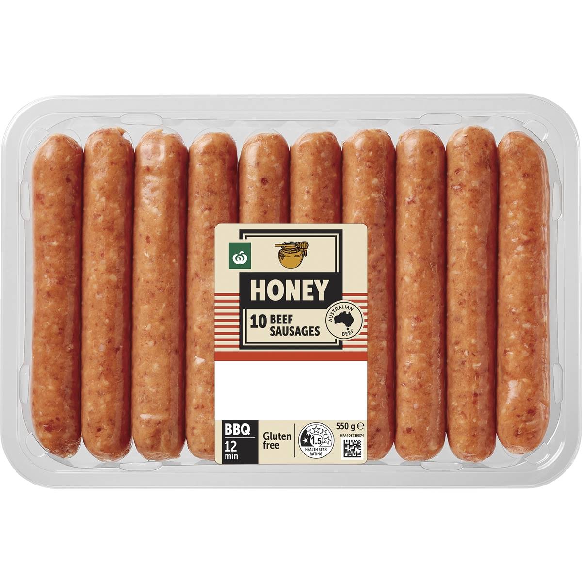 Woolworths 10 Honey Beef Sausages 550g