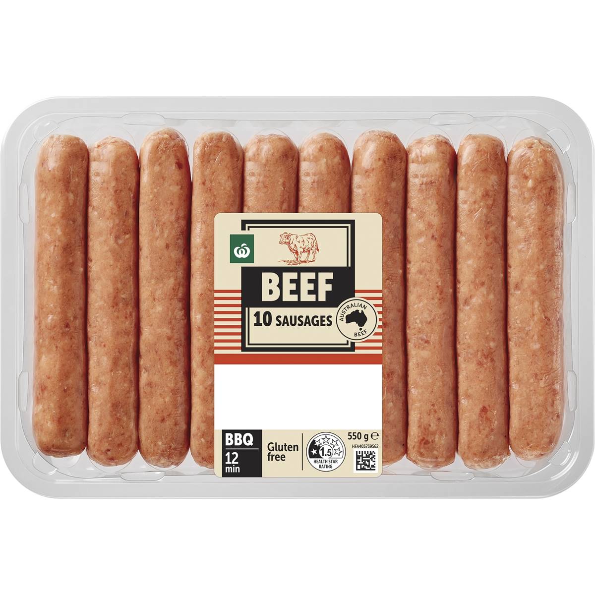 Woolworths 10 Beef Sausages 550g
