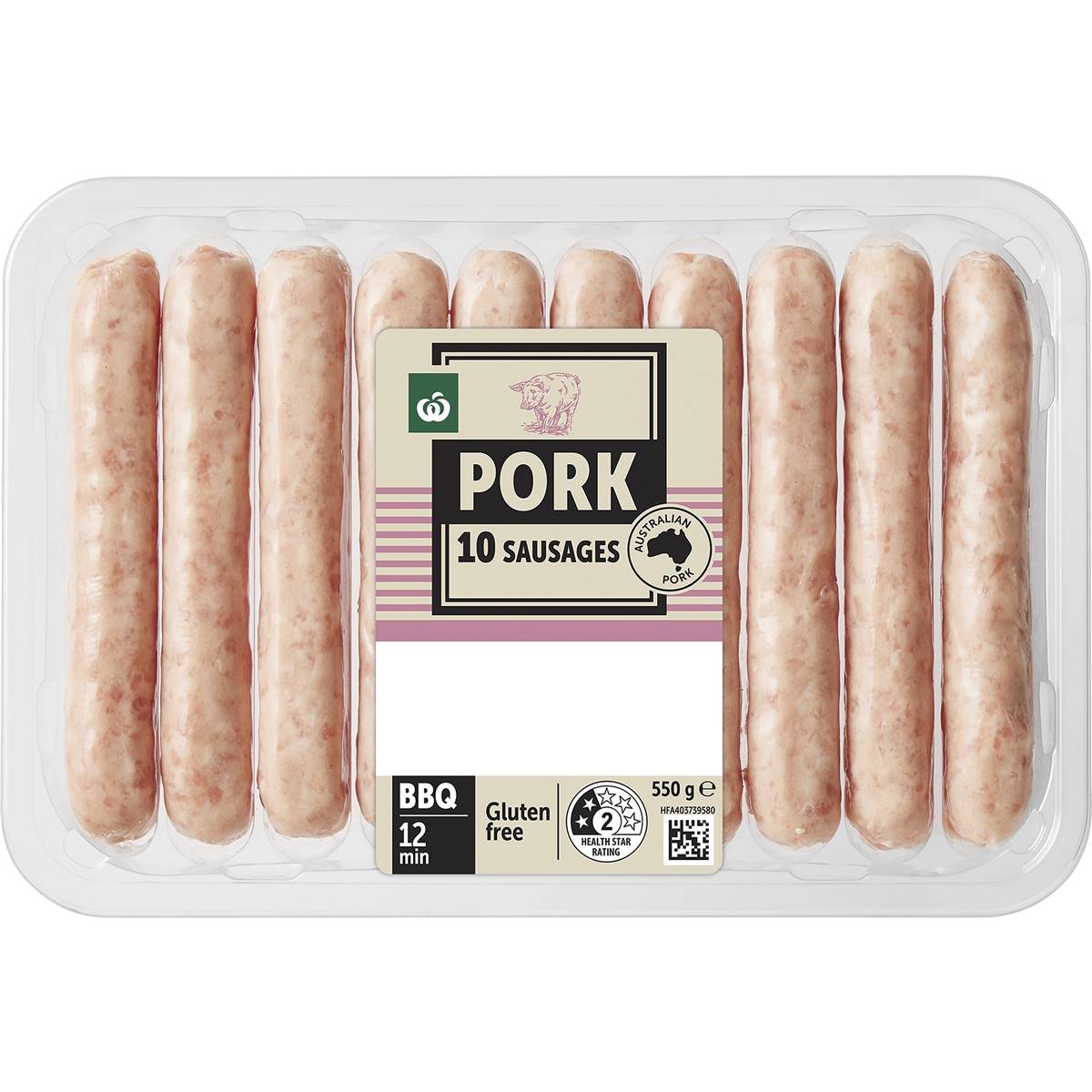 Woolworths 10 Pork Sausages 550g