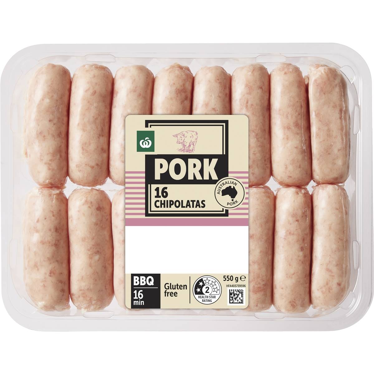 Woolworths 16 Pork Chipolatas 550g