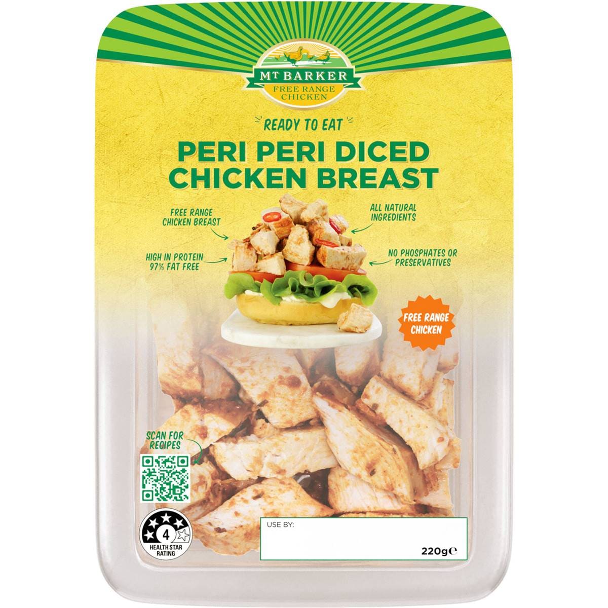 Mt Barker Free Range Peri Peri Diced Chicken Breast 220g