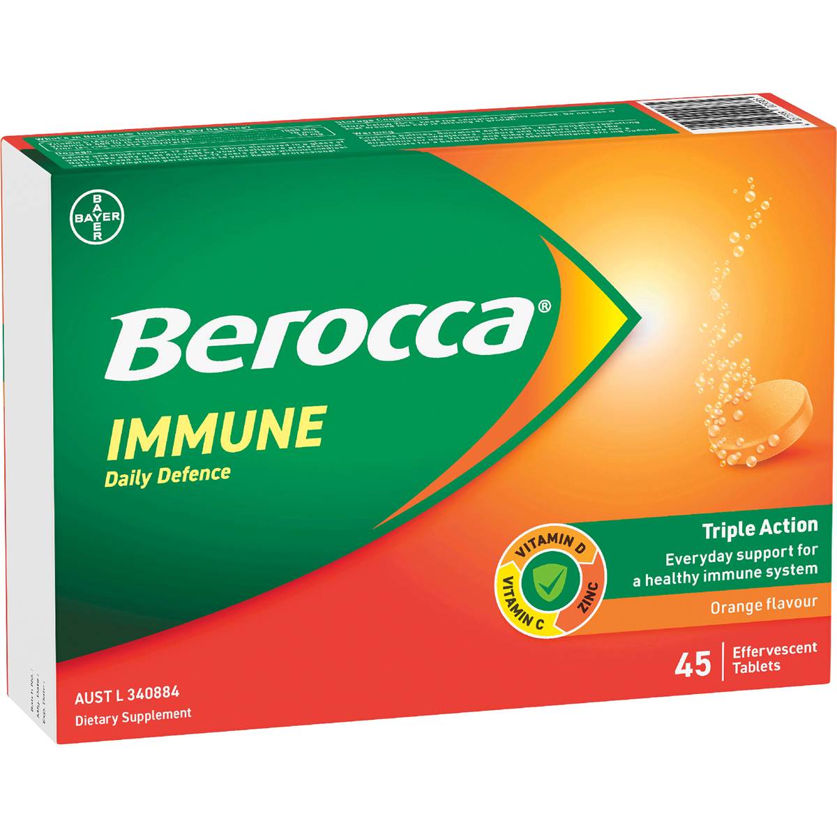 Berocca Immune Daily Defence Orange Effervescent Tablets 45 pack