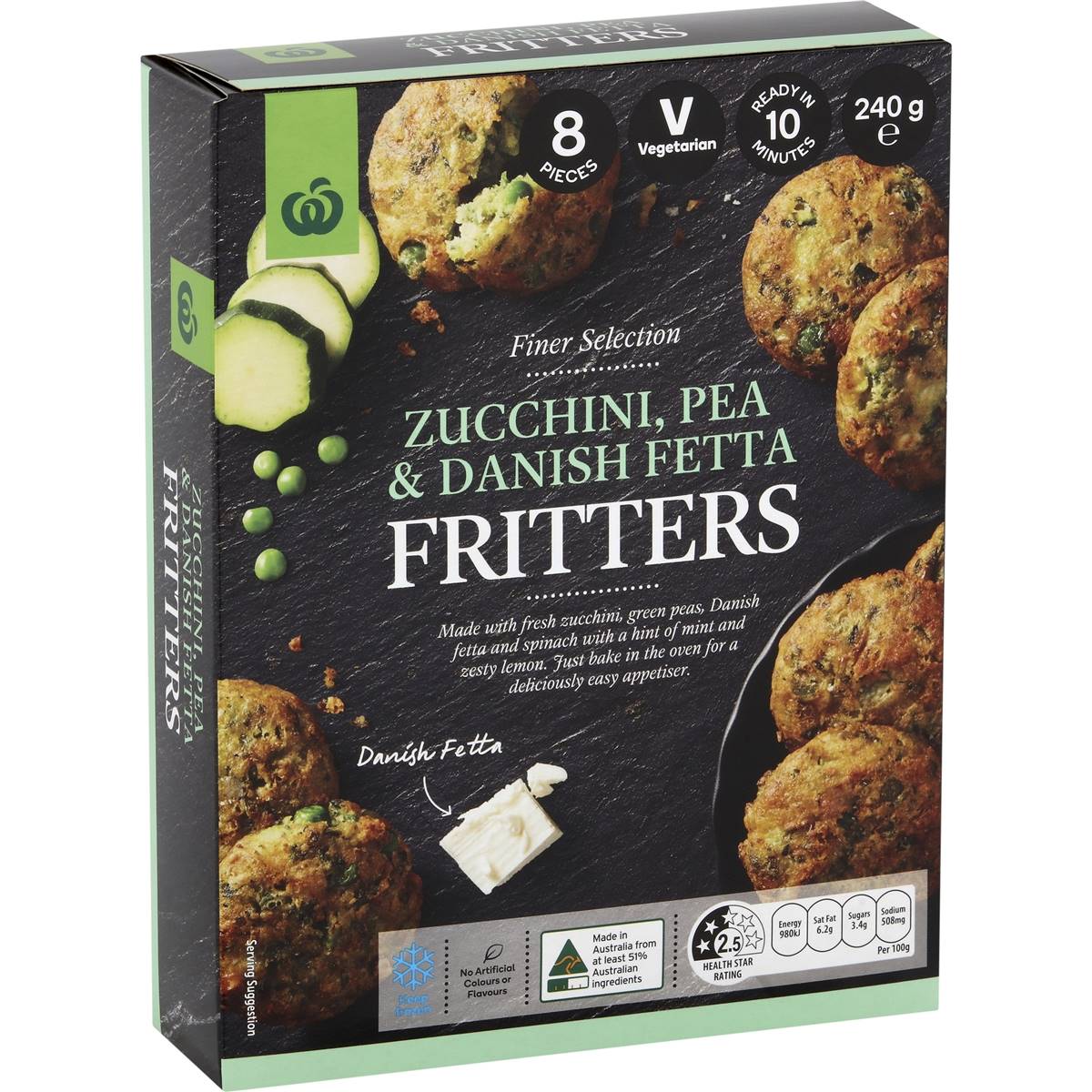 Woolworths Zucchini & Fetta Fritters 8 Pack 240g