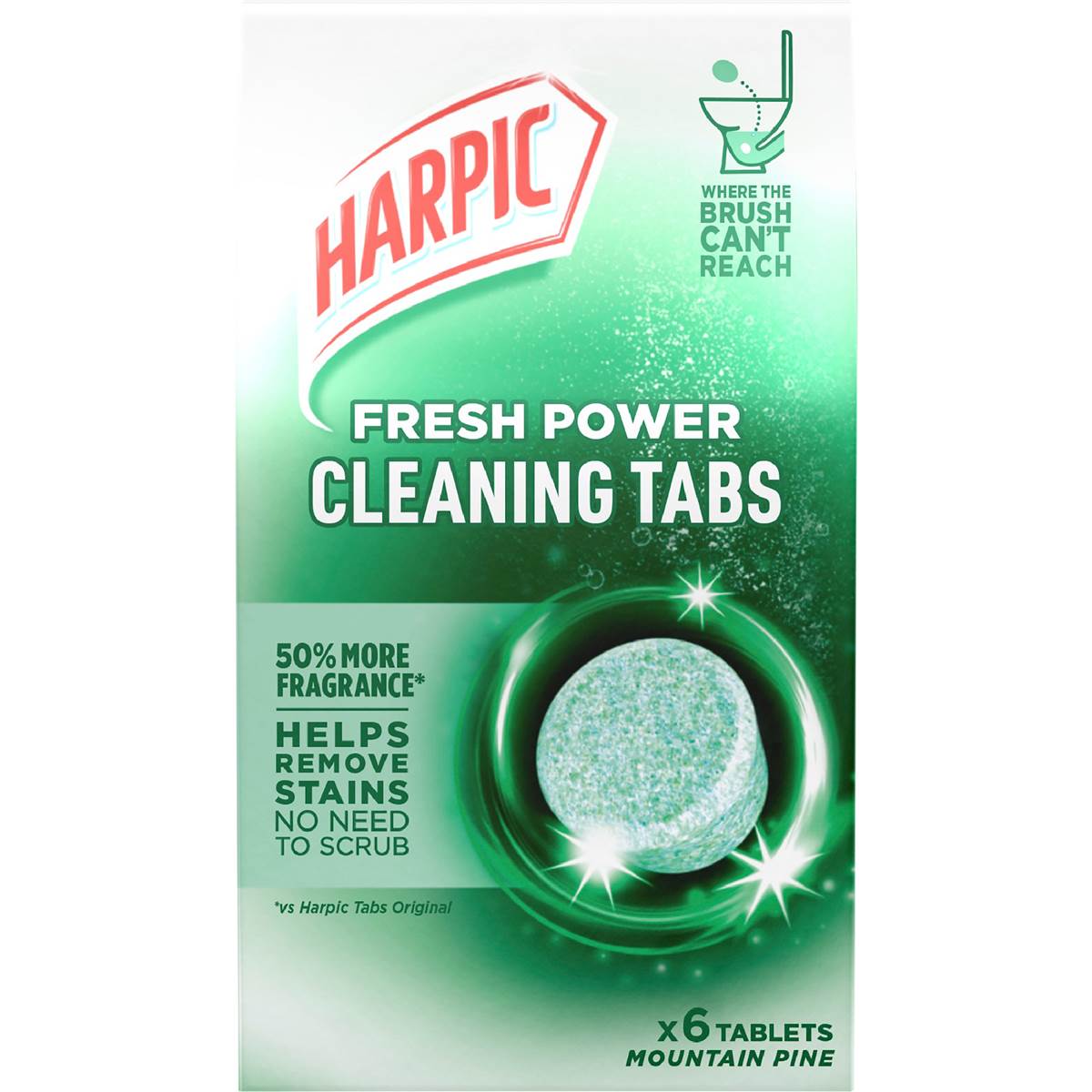 Harpic Fresh Power Toilet Cleaning Tabs Mountain Pine 6 pack