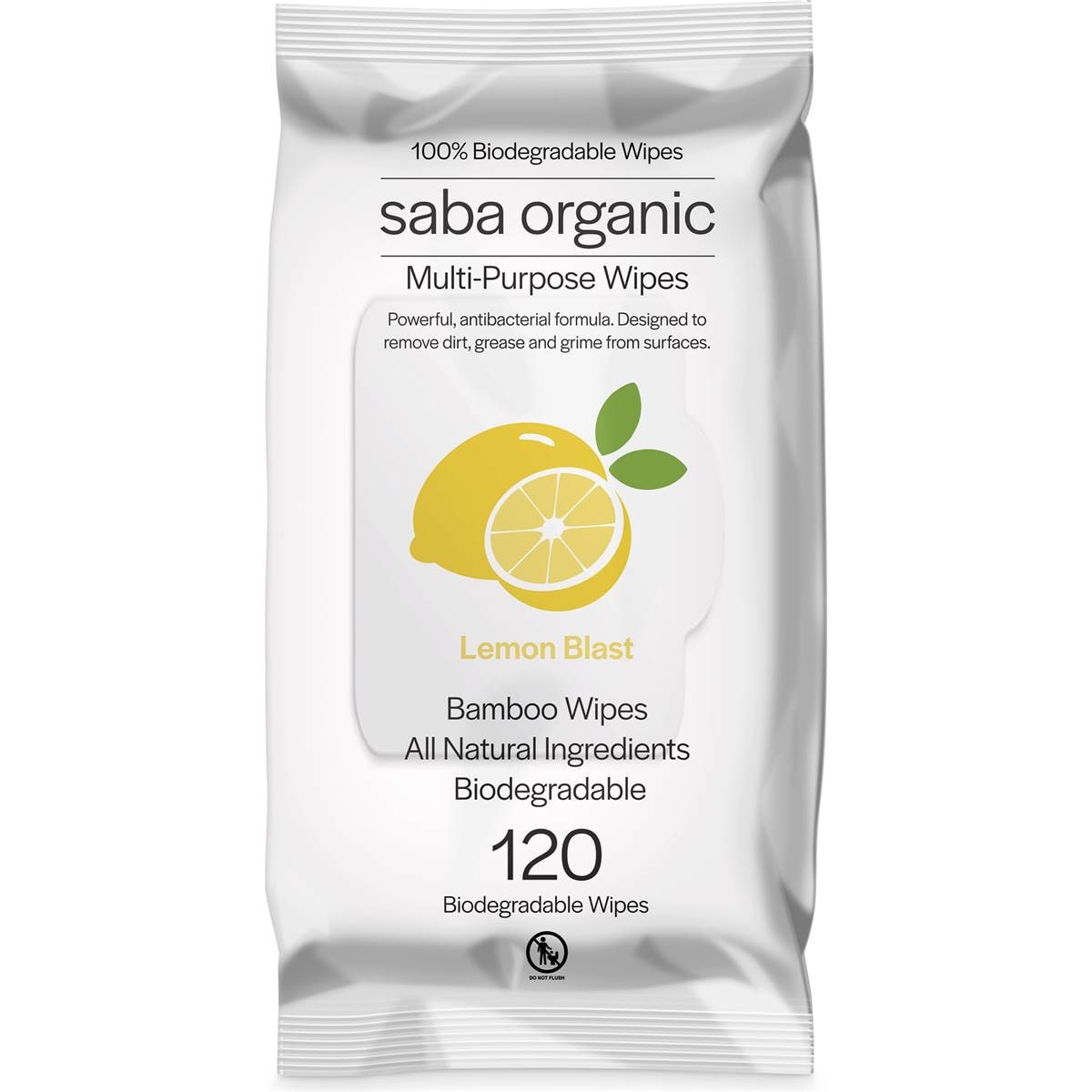Saba Organics Multi Purpose Wipes Lemon Burst 120 pack