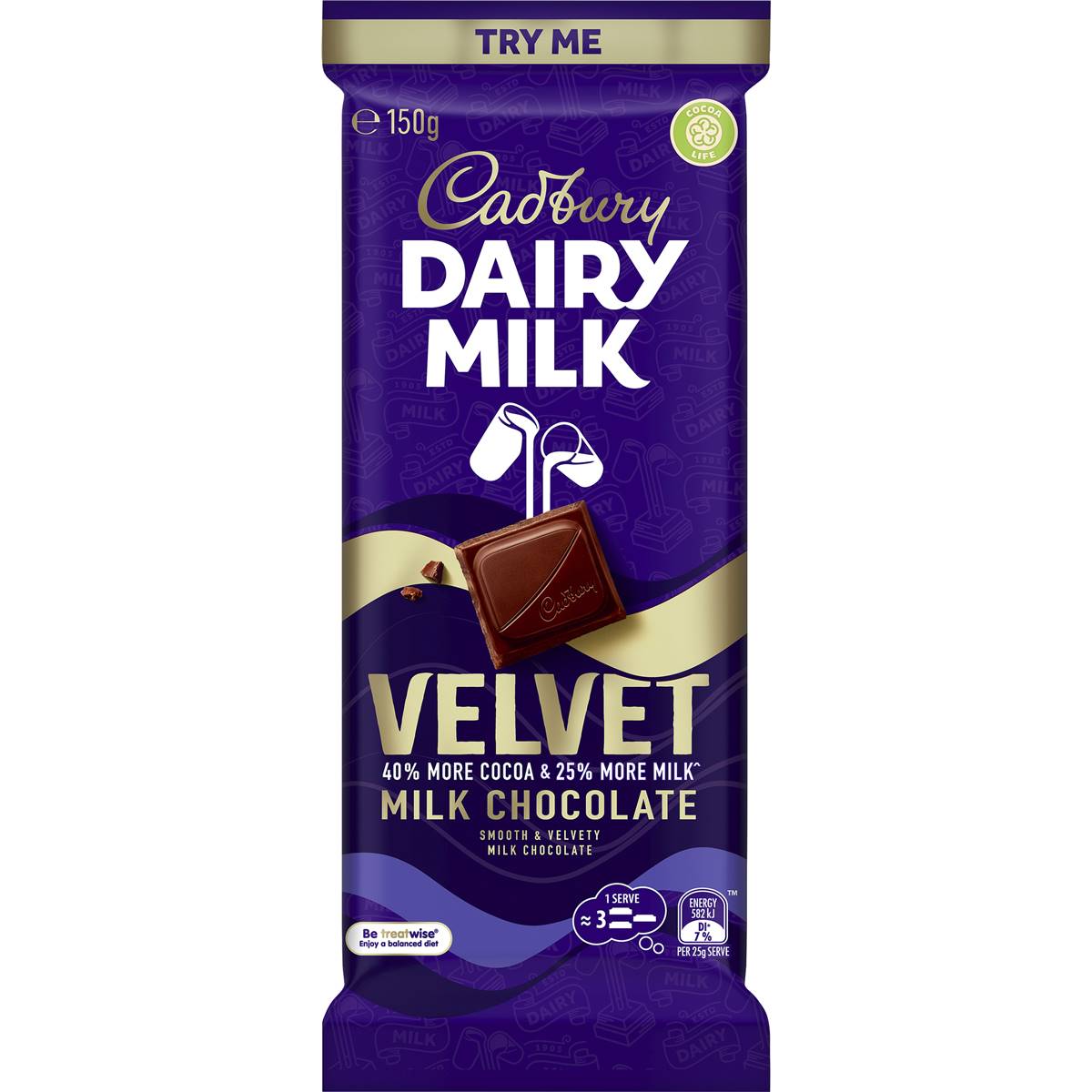 Cadbury Dairy Milk Velvet Chocolate Block 150g