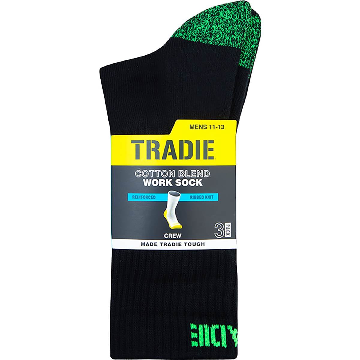 Tradie Mens Light Work Rib Crew Socks Size 11-13