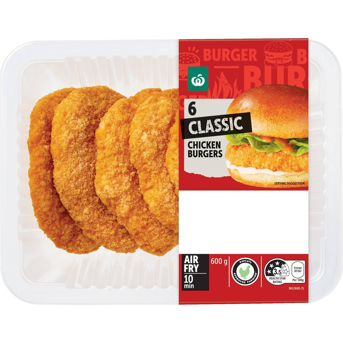 Woolworths 6 Classic Chicken Burgers 600g