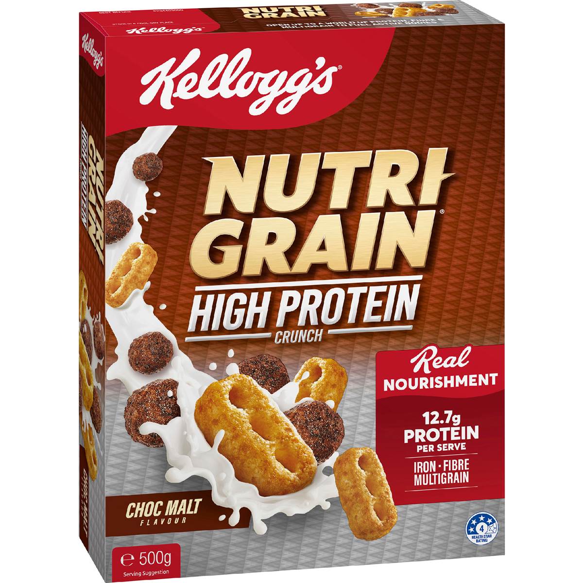 Kellogg's Nutri Grain High Protein Crunch Choc Malt Cereal 500g
