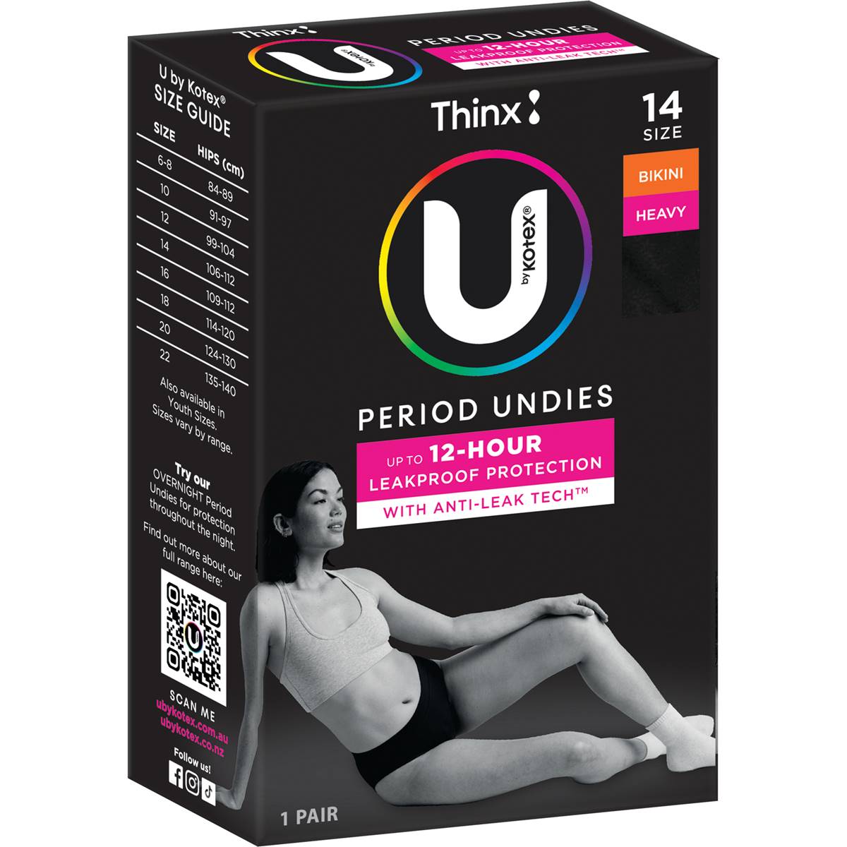 U by Kotex Thinx Period Undies Bikini Cut Size 14-16 each – Woolworths