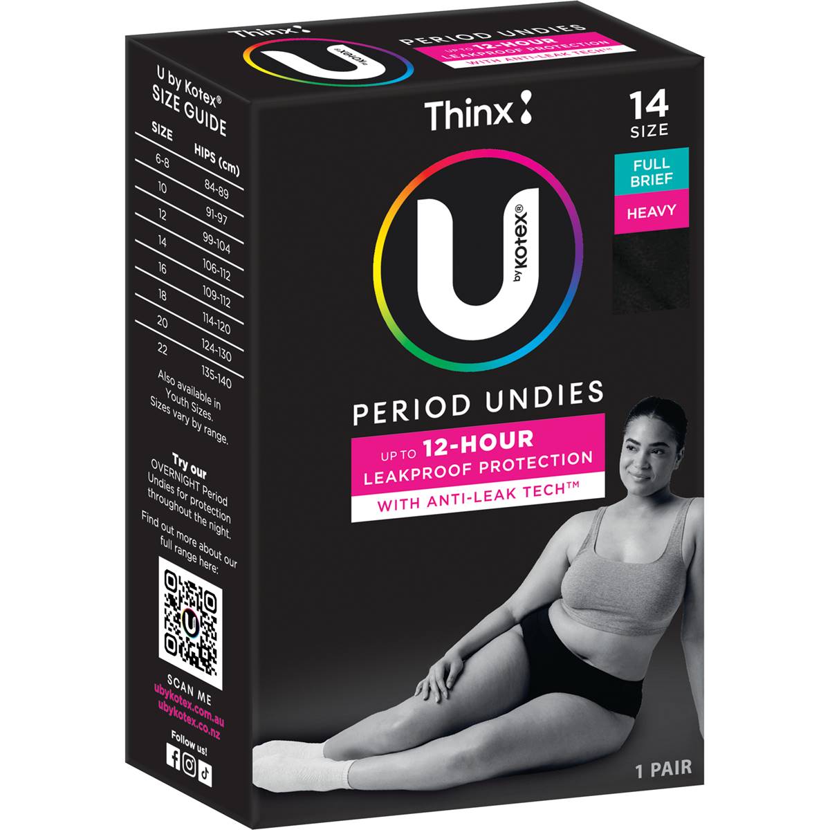 U by Kotex Thinx Period Undies Brief Cut Size 14-16 each – Woolworths