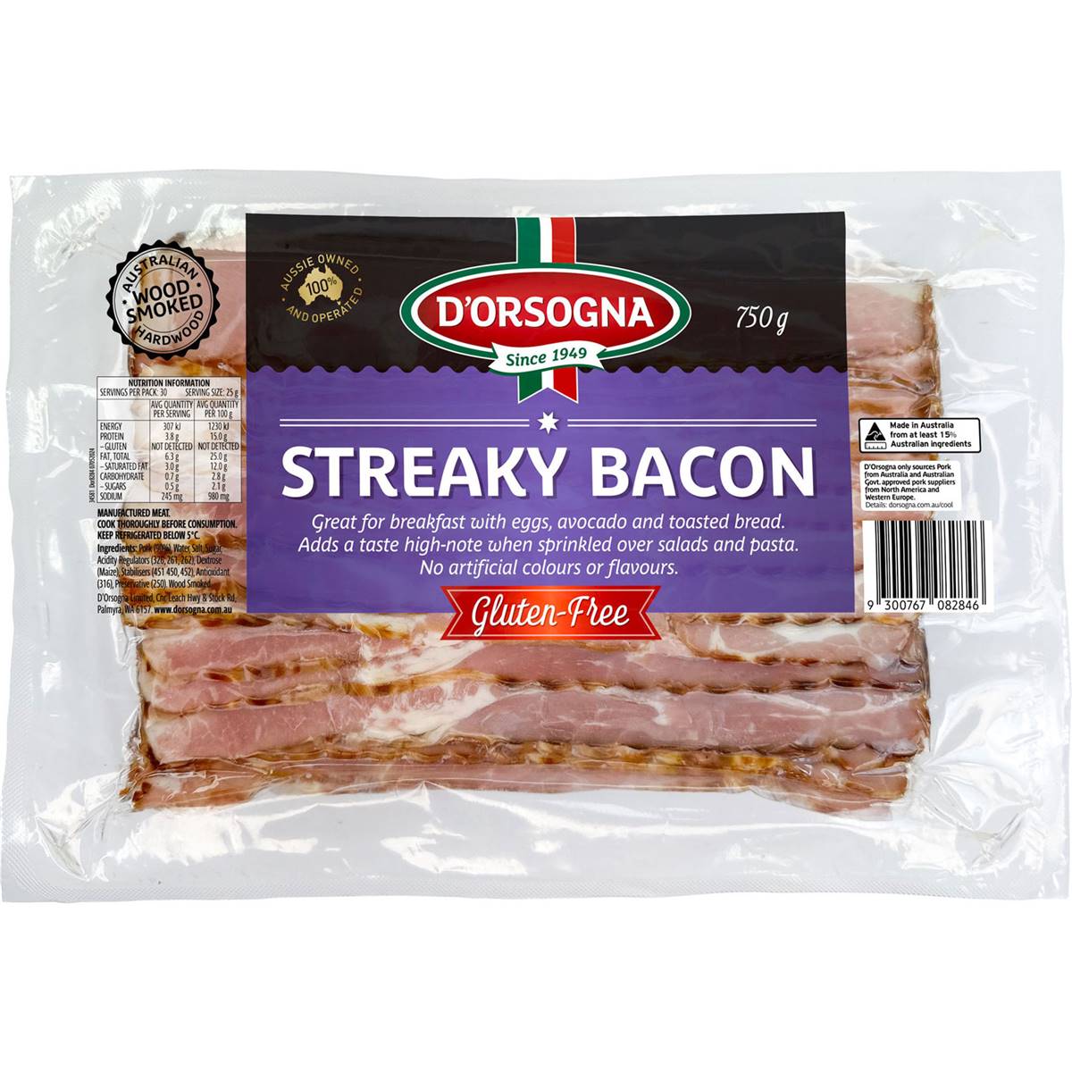 D'Orsogna Streaky Bacon 750g