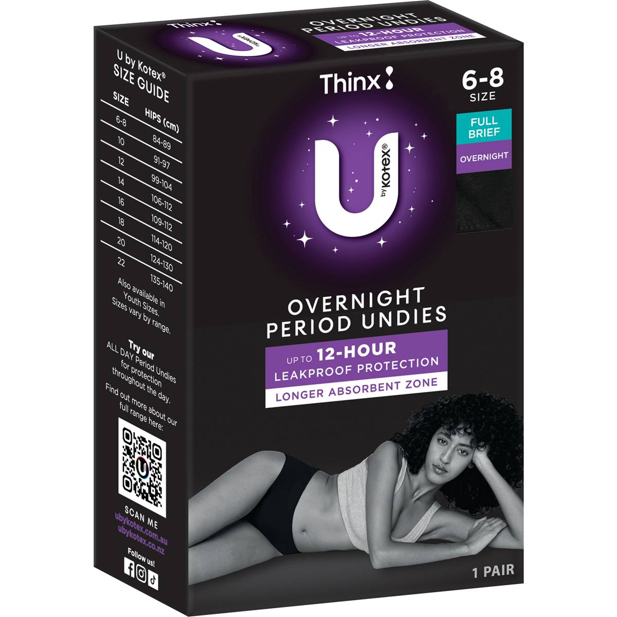 U by Kotex Thinx Period Undies Overnight Briefs Size 6/8 each – Woolworths