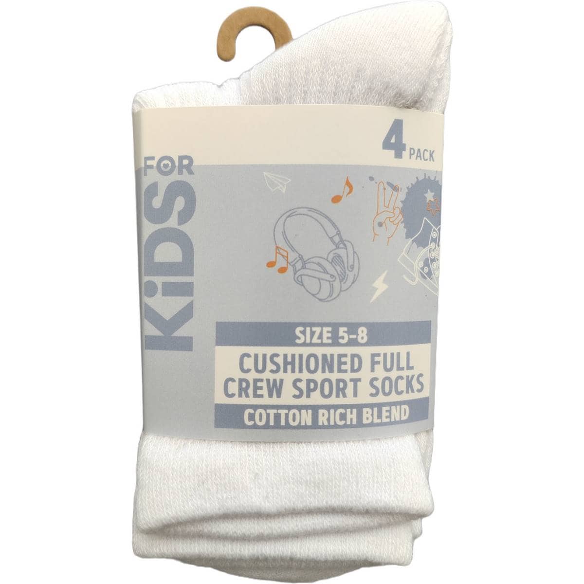 For Kids Full Crew Sports Socks Size 5-8