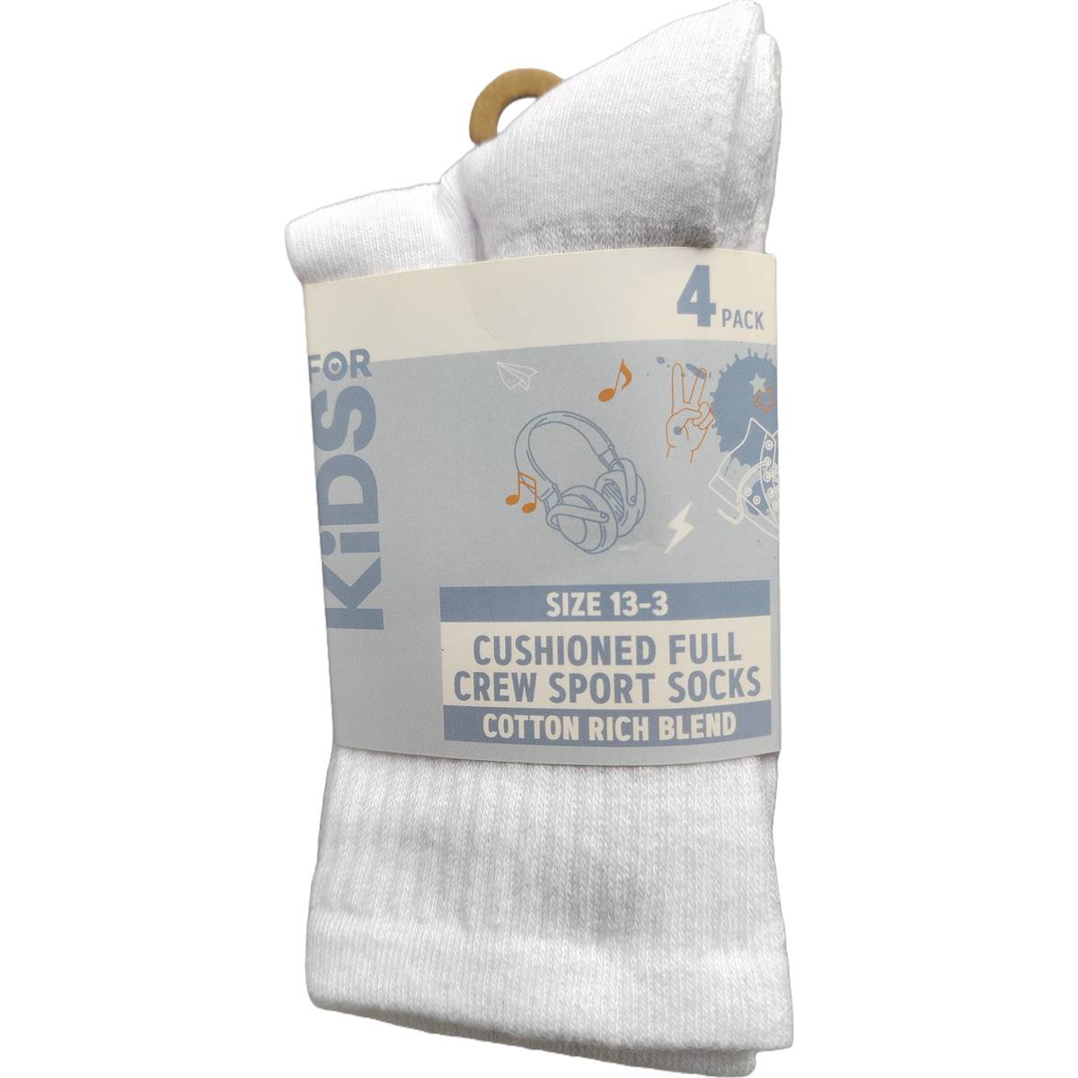 For Kids Full Crew Cushioned Sports Socks Size 13-3