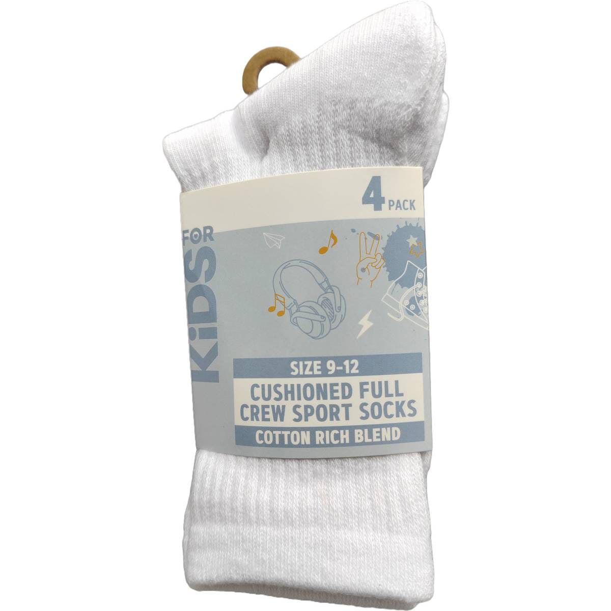 For Kids Full Crew Cushioned Sports Socks Size 9-12