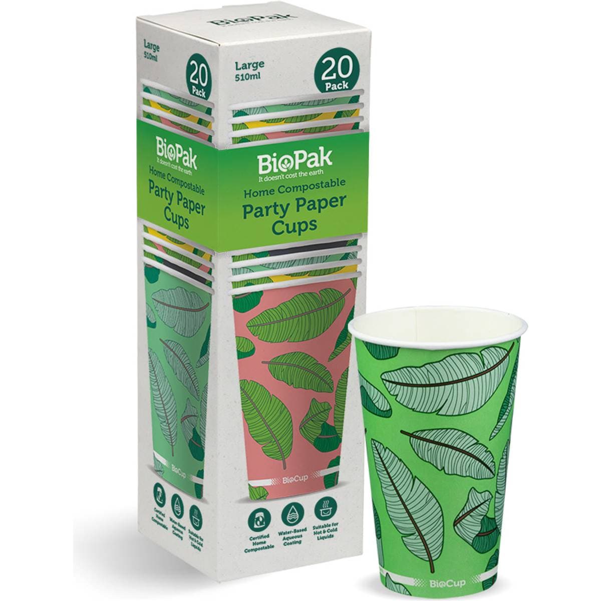 BioPak Party Paper Cups 510mL Assorted