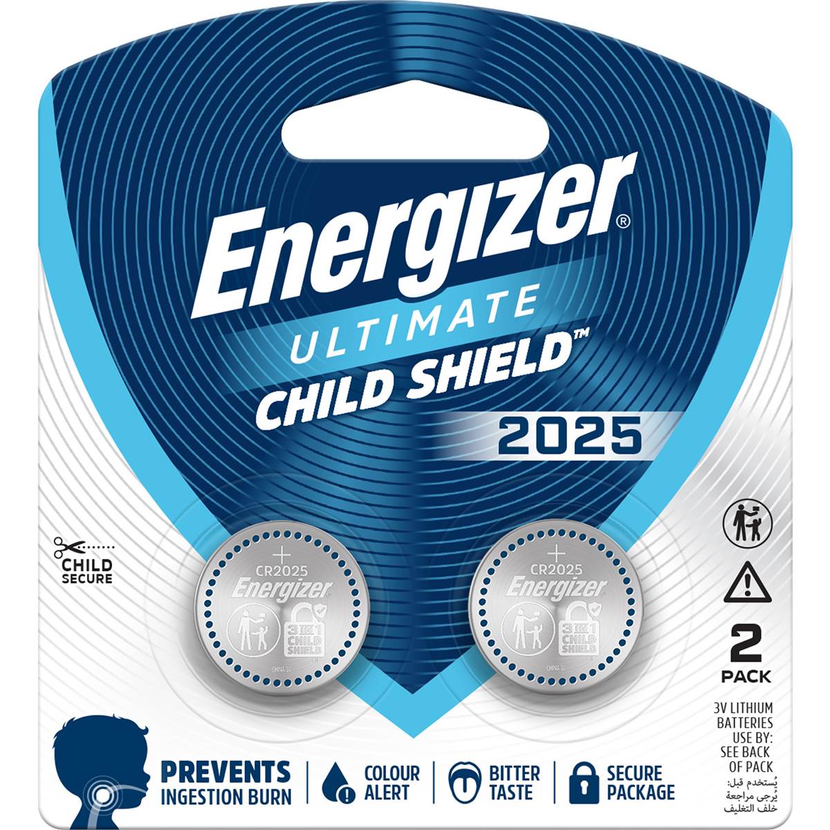Energizer CR2025 Ultimate Lithium Coin Battery 3-In-1 Child Shield