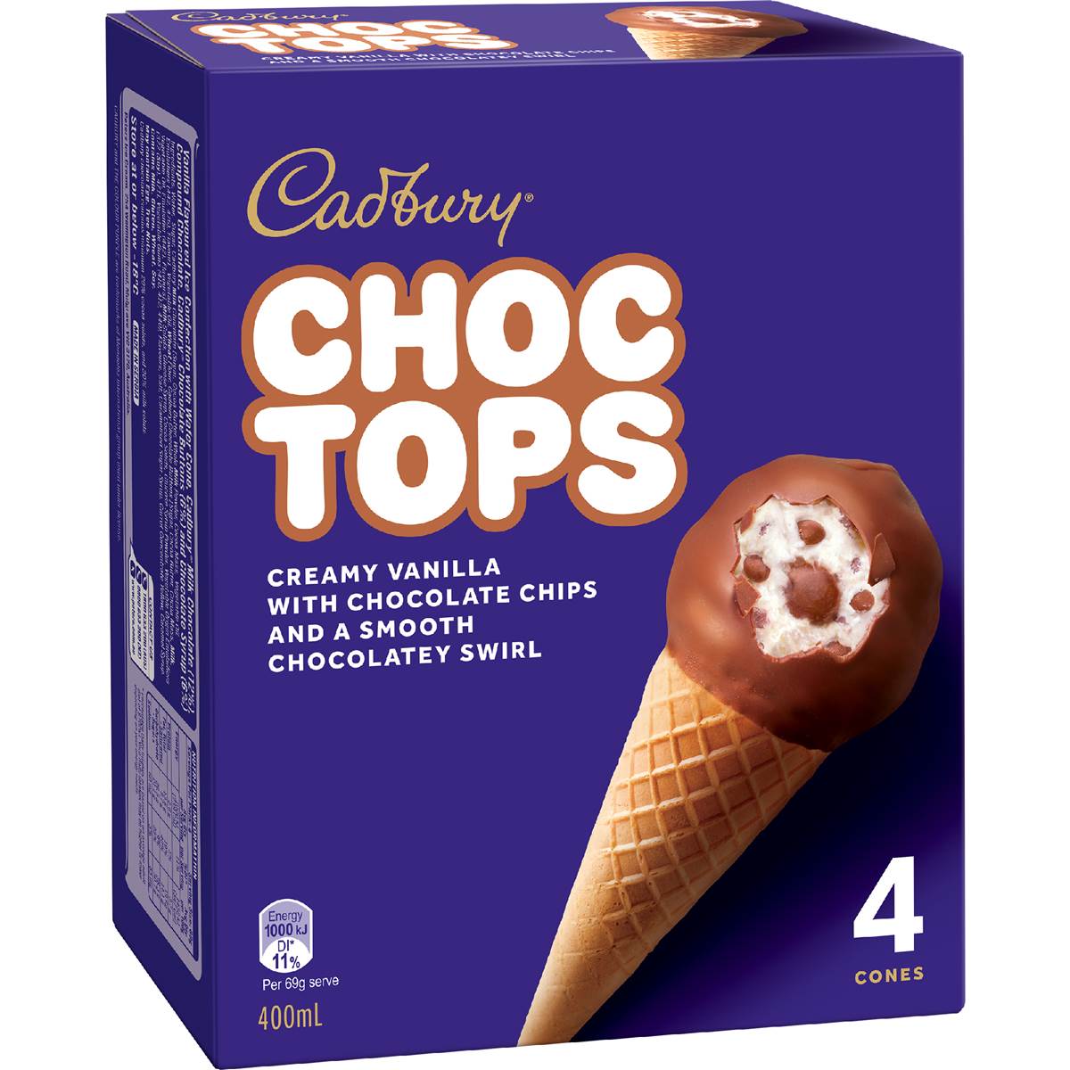 Cadbury Choc Tops Ice Cream Cones 400mL