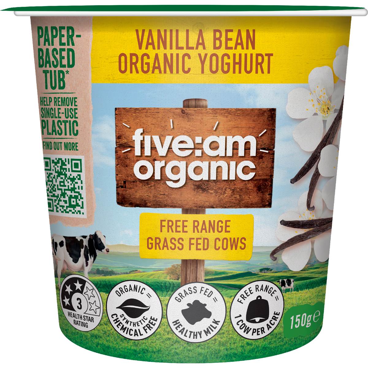 Five:Am Organic Yoghurt Vanilla Bean 150g