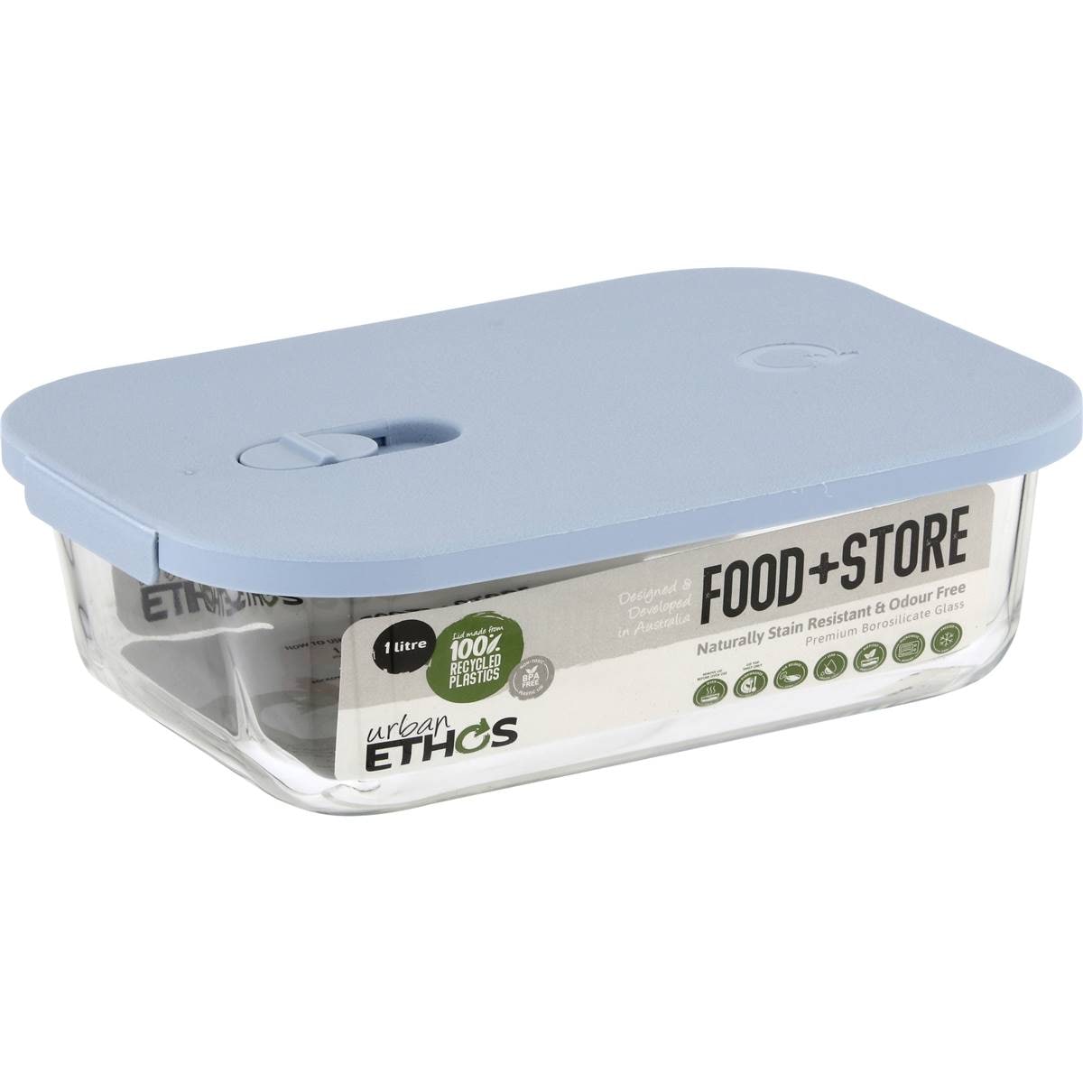 Urban Ethos Rectangular Glass Container 1l Assorted