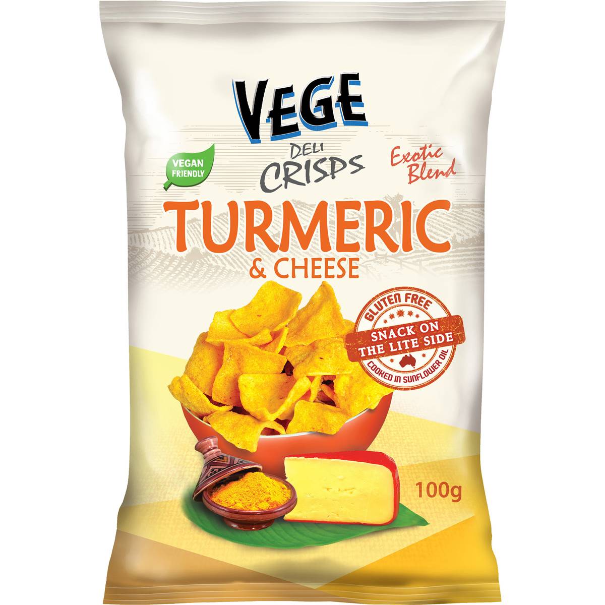 Calories in Vege Chips Deli Crisps Turmeric & Cheese