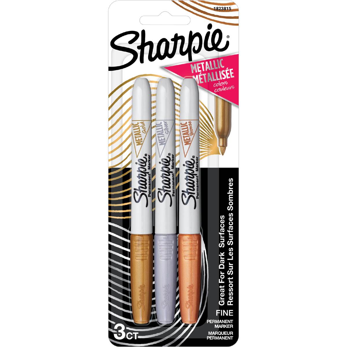 Sharpie Permanent Marker Pens Fine Metallic Colours 3 pack