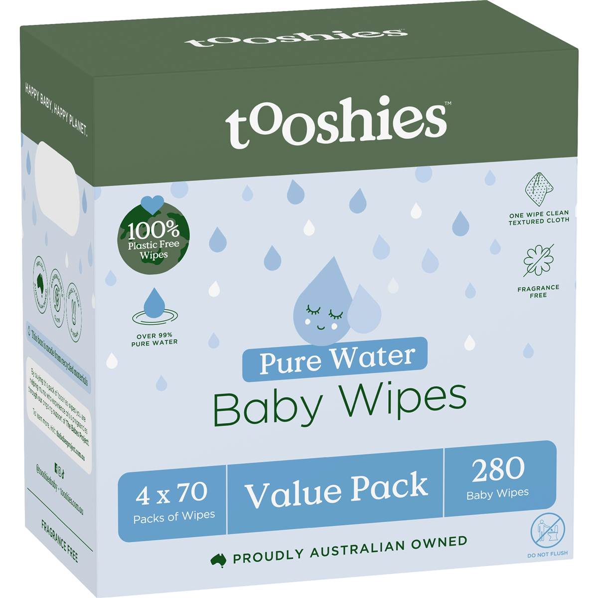 Tooshies Pure Water Baby Wipes Value 280 pack