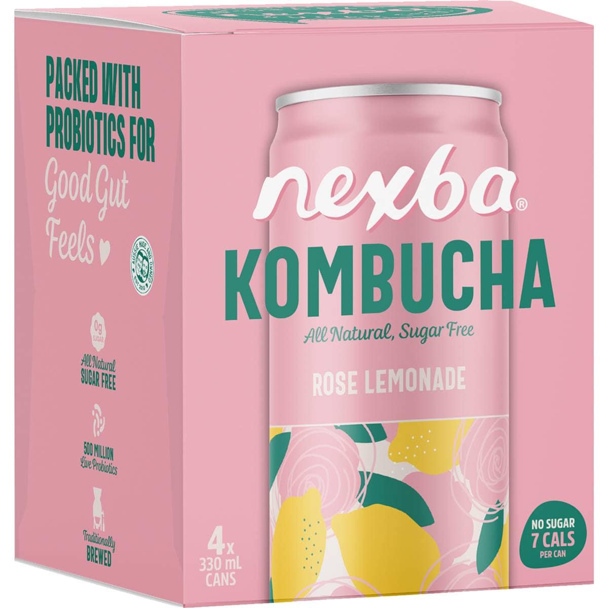 Nexba Kombucha Rose Lemonade Drink Cans