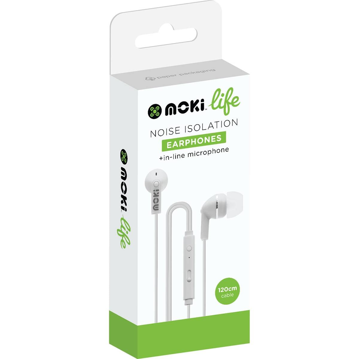 Moki Life Noise Isolation Earphones & In Line Microphone