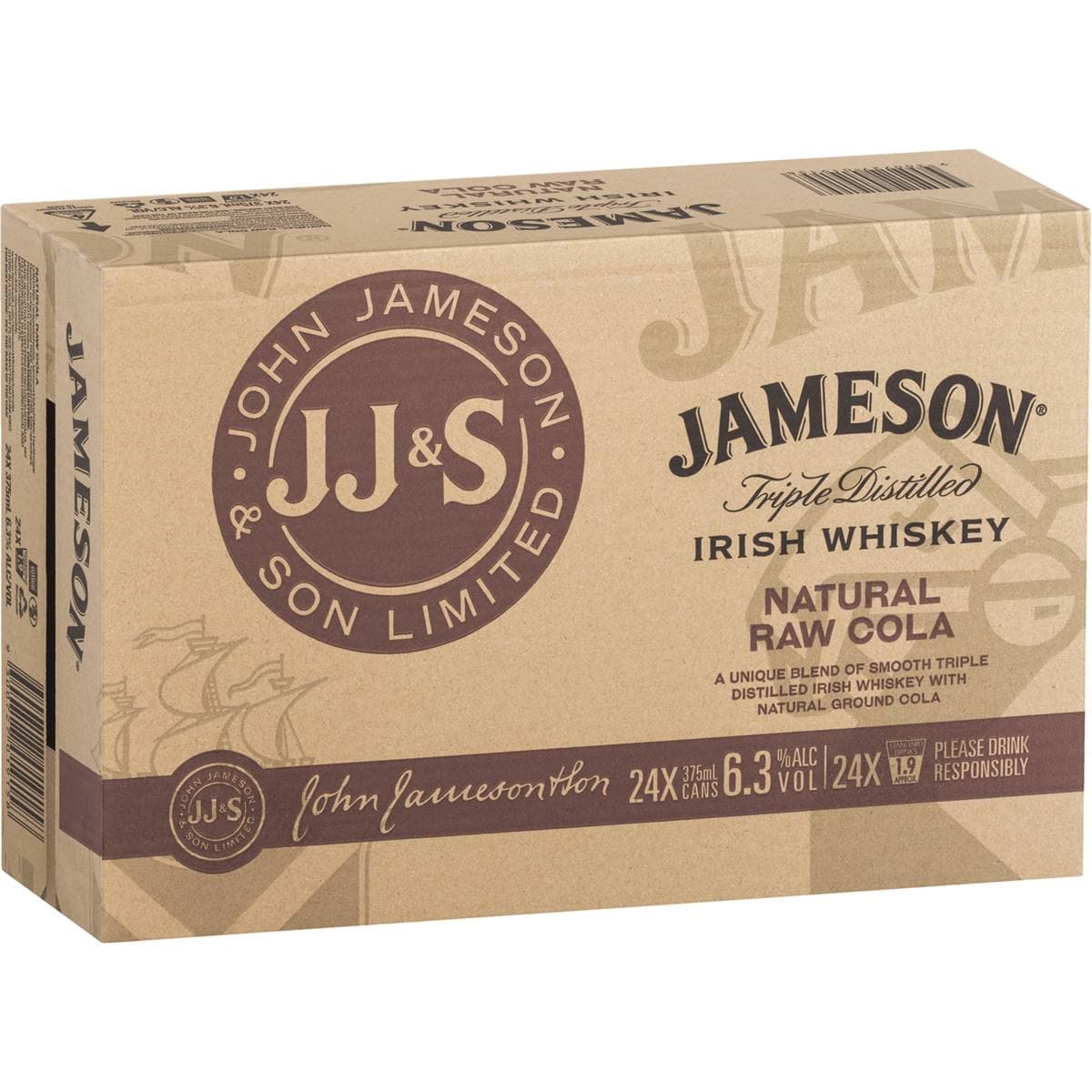 Calories in Jameson Irish Whiskey & Natural Raw Cola Cans Carton calcount
