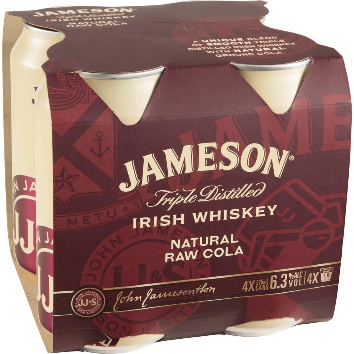 Calories in Jameson Irish Whiskey & Natural Raw Cola Cans Carton calcount