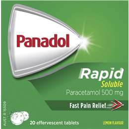 Panadol Rapid Soluble Tablets For Pain Relief Paracetamol 500mg 20 pack