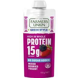 Farmers Union Greek Style High Protein Yoghurt Pouch Mixed Berries 150g