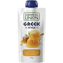 yoghurt woolworths yogurt union greek style honey flavoured farmers pouch 130g hint real au