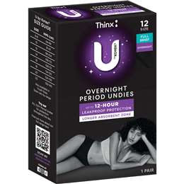 Thinx Period Undies Overnight Briefs Size 12
