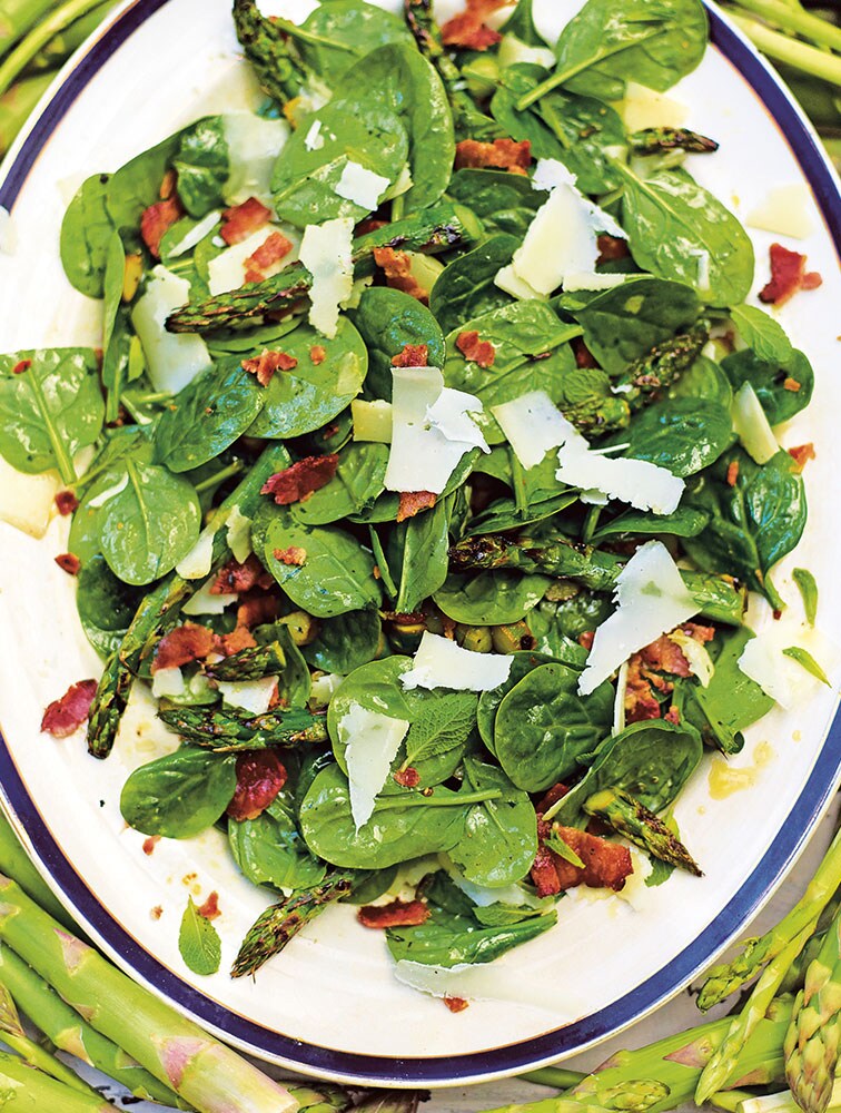 Jamie's Grilled Asparagus, Spinach And Bacon Salad Recipe Woolworths