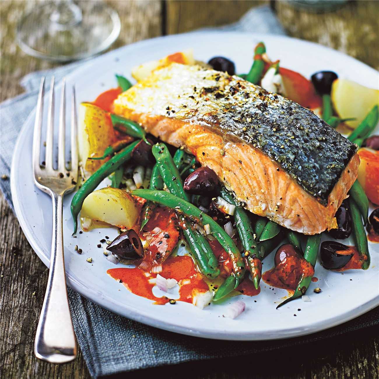 Jamie's Salmon With Smokey Pepper Sauce & Potato Salad Recipe Woolworths